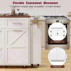 Isola da Cucina 47.2 Bianca in Stile Rustico con Anta a Ribalta, Carrello con Rotelle 2 Cassetti, Ripiani Rimovibili, Portasciugamani
