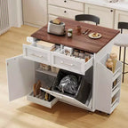 Isola da Cucina 47.2 Bianca in Stile Rustico con Anta a Ribalta, Carrello con Rotelle 2 Cassetti, Ripiani Rimovibili, Portasciugamani