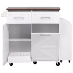 Isola da Cucina 47.2 Bianca in Stile Rustico con Anta a Ribalta, Carrello con Rotelle 2 Cassetti, Ripiani Rimovibili, Portasciugamani