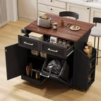 Isola da Cucina 47.2 Bianca in Stile Rustico con Anta a Ribalta, Carrello con Rotelle 2 Cassetti, Ripiani Rimovibili, Portasciugamani