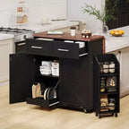 Isola da Cucina 47.2 Bianca in Stile Rustico con Anta a Ribalta, Carrello con Rotelle 2 Cassetti, Ripiani Rimovibili, Portasciugamani