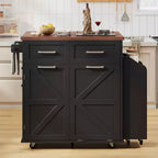 MAYEERTY White 47.2 Farmhouse Kitchen Island with Drop Leaf, Rolling Cart 2 Drawers Removable Racks Towel Rack