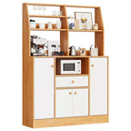 COZONY Farmhouse Coffee Bar Cabinet with 4 Doors, Wood Kitchen Buffet with Adjustable Shelves for Dining Room Living Room