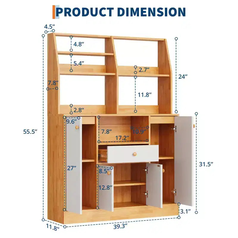 Mobile credenza da caffè da fattoria con 4 ante, mobiletto da cucina in legno con ripiani regolabili per sala da pranzo e soggiorno