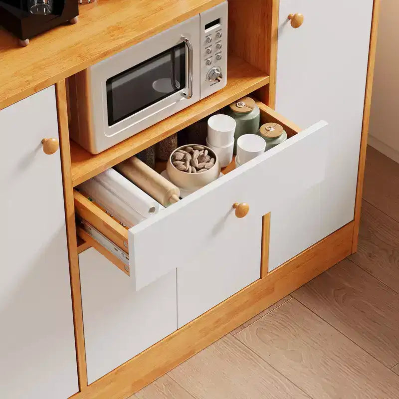 Mobile credenza da caffè da fattoria con 4 ante, mobiletto da cucina in legno con ripiani regolabili per sala da pranzo e soggiorno