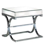 Royal Hampton 24 Inch Side End Table, Mirrored Panels, Curved Crossed Base, Chrome