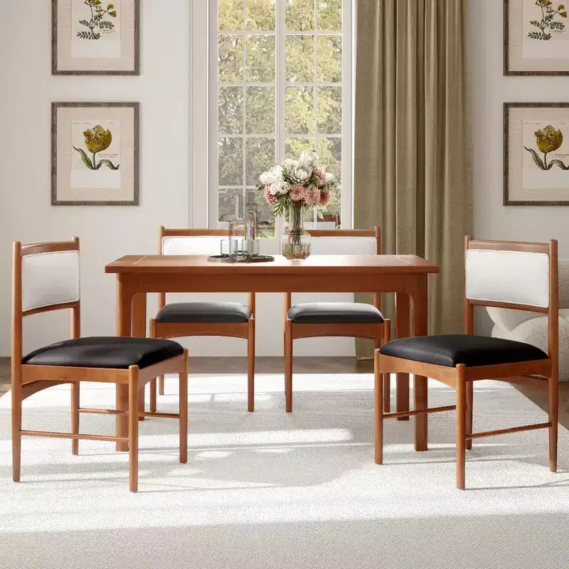 Set di 2 sedie da pranzo in legno con telaio in gomma e seduta imbottita in similpelle
