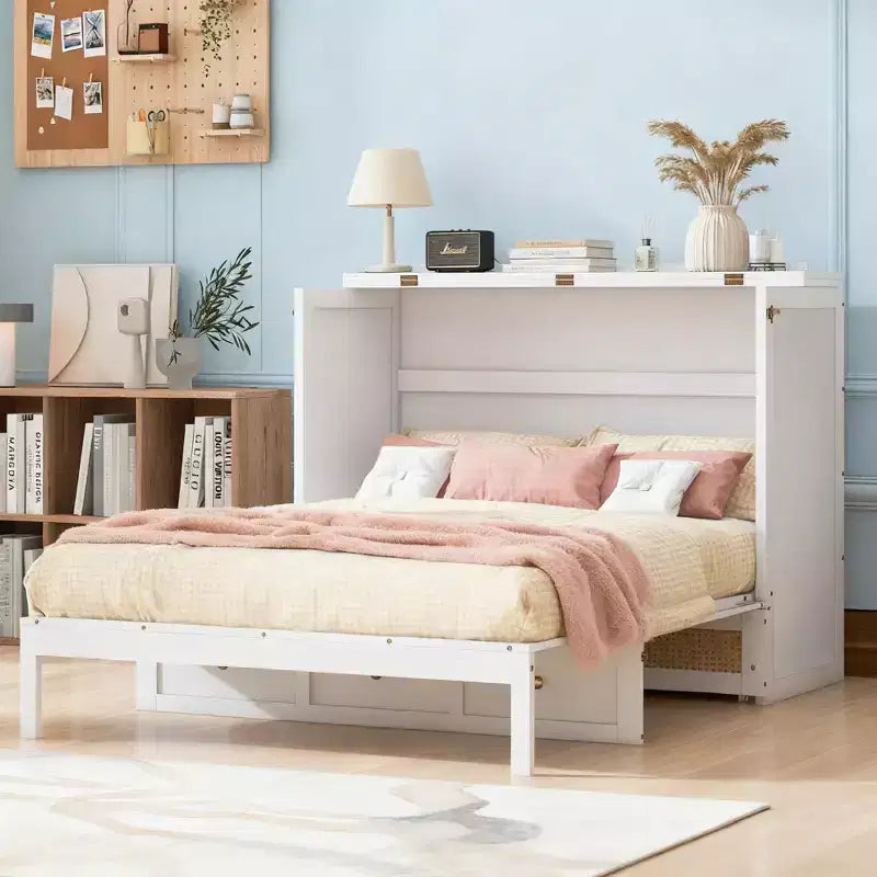 Letto a scomparsa matrimoniale con ampi cassetti contenitori, letto a muro salvaspazio, facile da montare per camera degli ospiti, appartamenti e ufficio