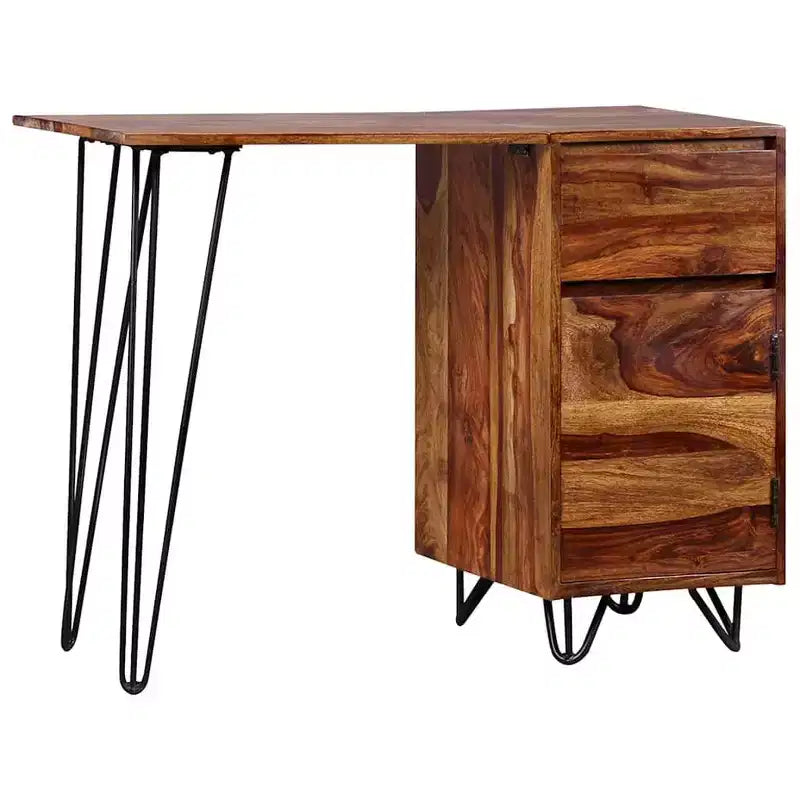 Scrivania con 1 Cassetto e 1 Anta in Legno Massello di Acacia