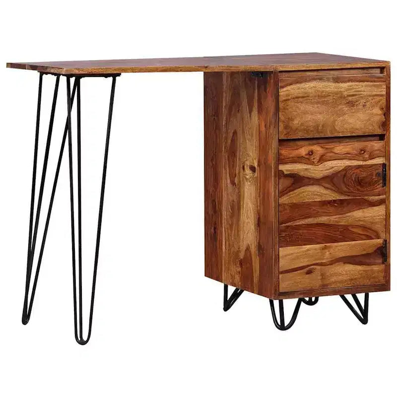 Scrivania con 1 Cassetto e 1 Anta in Legno Massello di Acacia