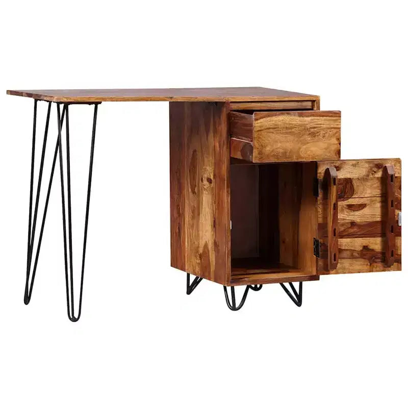Scrivania con 1 Cassetto e 1 Anta in Legno Massello di Acacia