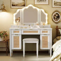 Makeup Vanity Desk Vanity Table Dressing Table with 13 Bulbs, Tri-Fold Mirror, Charging Station & Storage Drawers, White - ModernLuxe