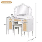 Toeletta Trucco con 13 Lampadine, Specchio Tri-Fold, Stazione di Ricarica e Cassetti, Bianco