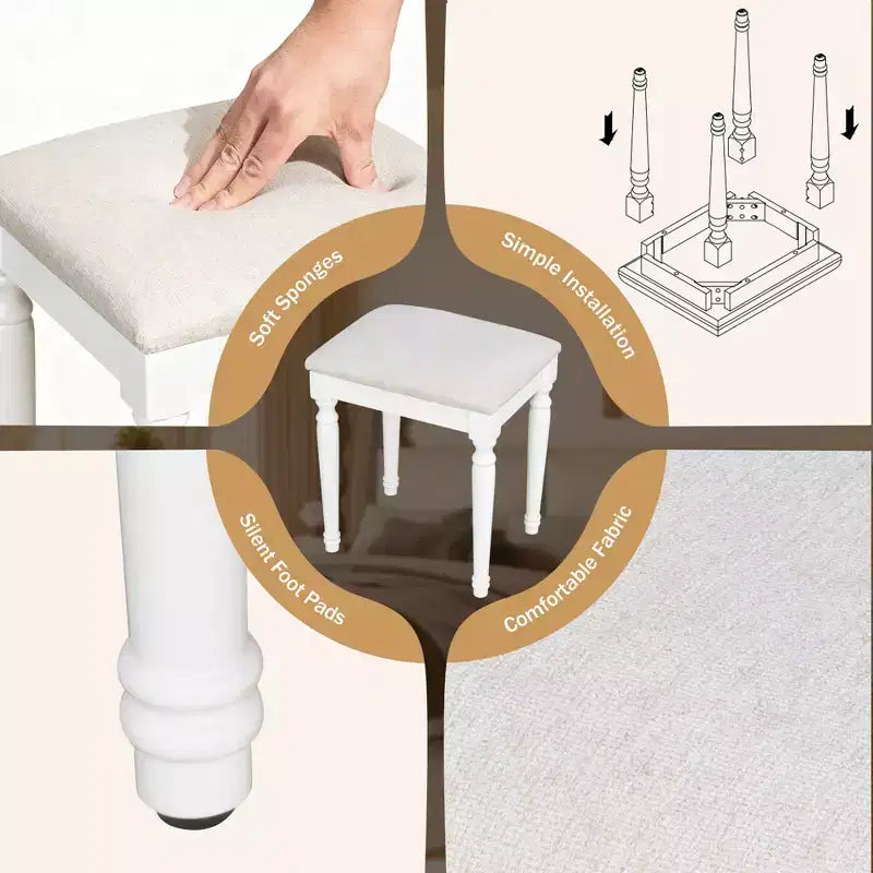 Toeletta Trucco con 13 Lampadine, Specchio Tri-Fold, Stazione di Ricarica e Cassetti, Bianco