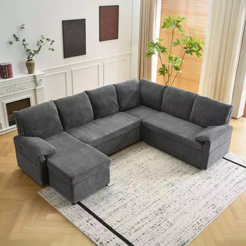 Divano letto angolare a U in velluto imbottito