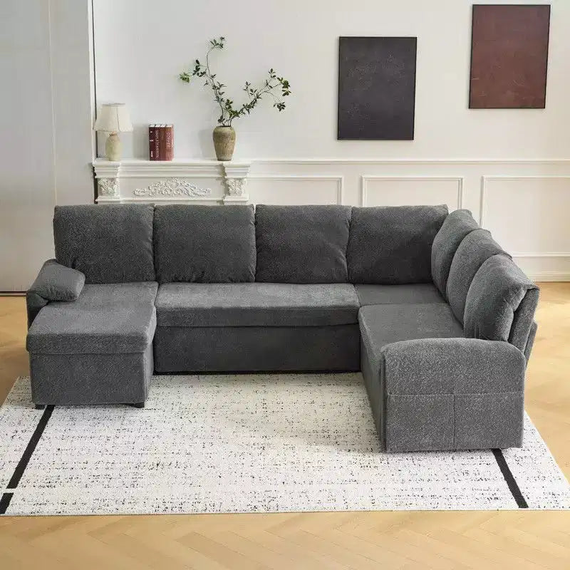 Divano letto angolare a U in velluto imbottito