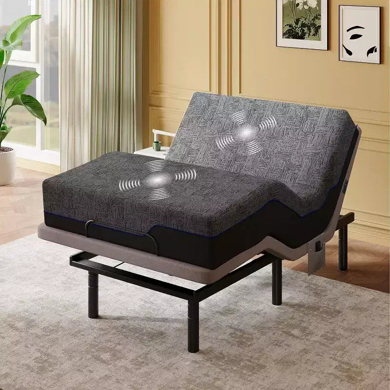 Base letto regolabile, letto matrimoniale massaggiante king size, modalità zero gap e zero gravità, letto elettrico con inclinazione testa e piedi, dotato di 4 porte USB