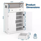 Mobile scarpiera moderno stile farmhouse per ingresso, scarpiera organizer stretta autoportante con cassetti, ante e ripiani regolabili, per soggiorno