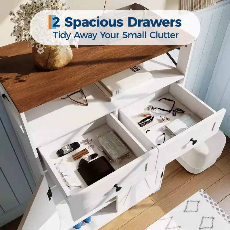 Mobile scarpiera moderno stile farmhouse per ingresso, scarpiera organizer stretta autoportante con cassetti, ante e ripiani regolabili, per soggiorno
