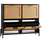 Mobile scarpiera in rattan con 4 cassetti a ribalta da 44"H, organizer sottile e stretto per ingresso con gambe in metallo per corridoio/ripostiglio (colore legno chiaro)