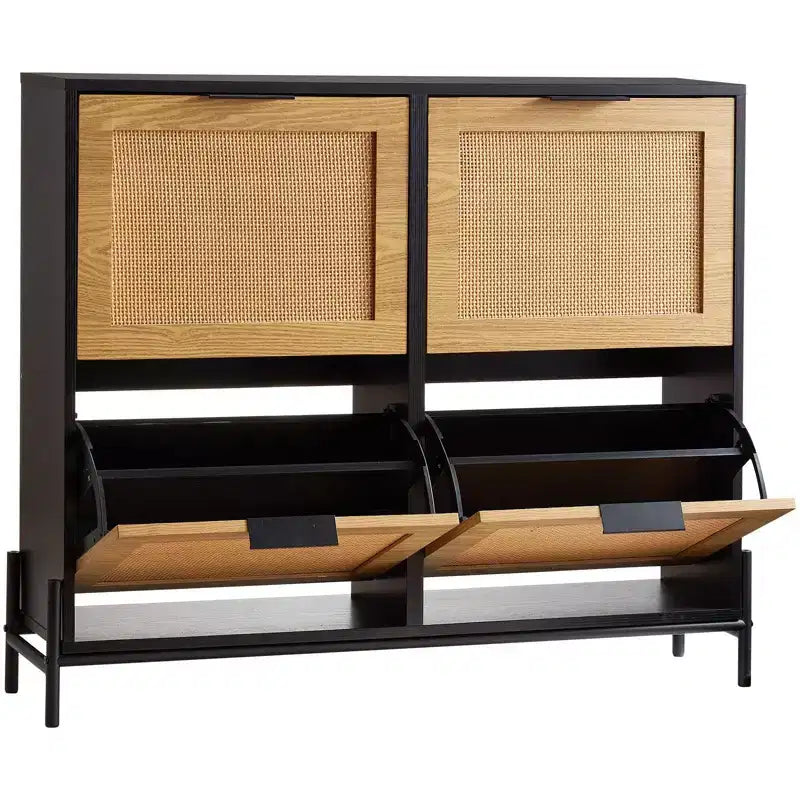 Mobile scarpiera in rattan con 4 cassetti a ribalta da 44"H, organizer sottile e stretto per ingresso con gambe in metallo per corridoio/ripostiglio (colore legno chiaro)