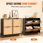 Mobile scarpiera in rattan con 4 cassetti a ribalta da 44"H, organizer sottile e stretto per ingresso con gambe in metallo per corridoio/ripostiglio (colore legno chiaro)