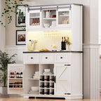Mobile Alto da Cucina 71" in Rovere Bianco - Porta Microonde, Anta Scorrevole, Presa Elettrica e Pegboard Fai-da-te, 3 Cassetti, Ripiani RegolabiliRovere Bianco