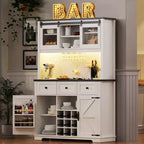 Mobile Alto da Cucina 71" in Rovere Bianco - Porta Microonde, Anta Scorrevole, Presa Elettrica e Pegboard Fai-da-te, 3 Cassetti, Ripiani RegolabiliRovere Bianco