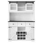 Mobile Alto da Cucina 71" in Rovere Bianco - Porta Microonde, Anta Scorrevole, Presa Elettrica e Pegboard Fai-da-te, 3 Cassetti, Ripiani RegolabiliRovere Bianco