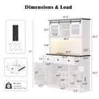 Mobile Alto da Cucina 71" in Rovere Bianco - Porta Microonde, Anta Scorrevole, Presa Elettrica e Pegboard Fai-da-te, 3 Cassetti, Ripiani RegolabiliRovere Bianco