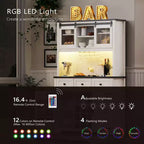 Mobile Alto da Cucina 71" in Rovere Bianco - Porta Microonde, Anta Scorrevole, Presa Elettrica e Pegboard Fai-da-te, 3 Cassetti, Ripiani RegolabiliRovere Bianco