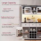 Mobile Alto da Cucina 71" in Rovere Bianco - Porta Microonde, Anta Scorrevole, Presa Elettrica e Pegboard Fai-da-te, 3 Cassetti, Ripiani RegolabiliRovere Bianco