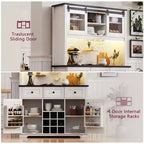 Mobile Alto da Cucina 71" in Rovere Bianco - Porta Microonde, Anta Scorrevole, Presa Elettrica e Pegboard Fai-da-te, 3 Cassetti, Ripiani RegolabiliRovere Bianco