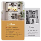 Mobile Alto da Cucina 71" in Rovere Bianco - Porta Microonde, Anta Scorrevole, Presa Elettrica e Pegboard Fai-da-te, 3 Cassetti, Ripiani RegolabiliRovere Bianco