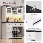 Mobile Alto da Cucina 71" in Rovere Bianco - Porta Microonde, Anta Scorrevole, Presa Elettrica e Pegboard Fai-da-te, 3 Cassetti, Ripiani RegolabiliRovere Bianco