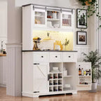 Mobile Alto da Cucina 71" in Rovere Bianco - Porta Microonde, Anta Scorrevole, Presa Elettrica e Pegboard Fai-da-te, 3 Cassetti, Ripiani RegolabiliRovere Bianco