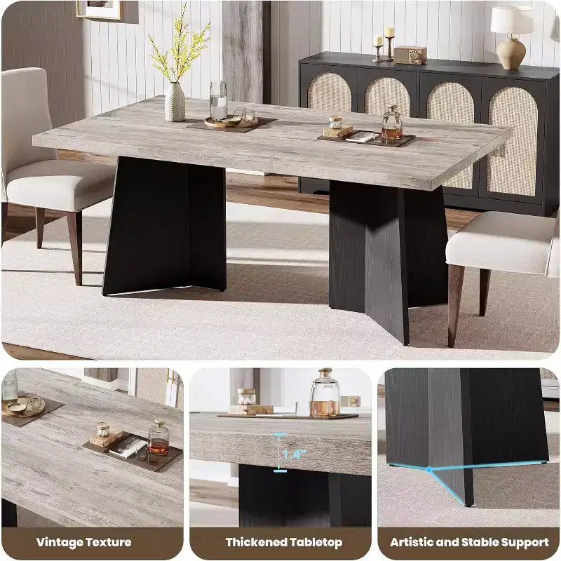 Tavolo da pranzo in legno per 6-8 persone, tavolo da cucina rettangolare da 160 cm con gambe a piedistallo, tavolo da pranzo moderno per sala da pranzo e soggiorno, senza sedie