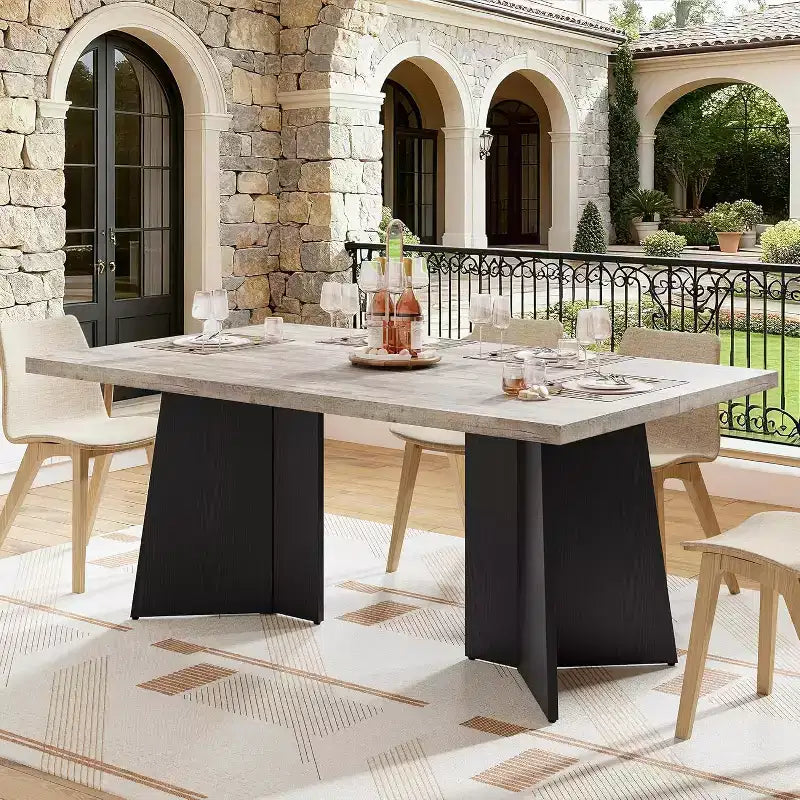 Tavolo da pranzo in legno per 6-8 persone, tavolo da cucina rettangolare da 160 cm con gambe a piedistallo, tavolo da pranzo moderno per sala da pranzo e soggiorno, senza sedie