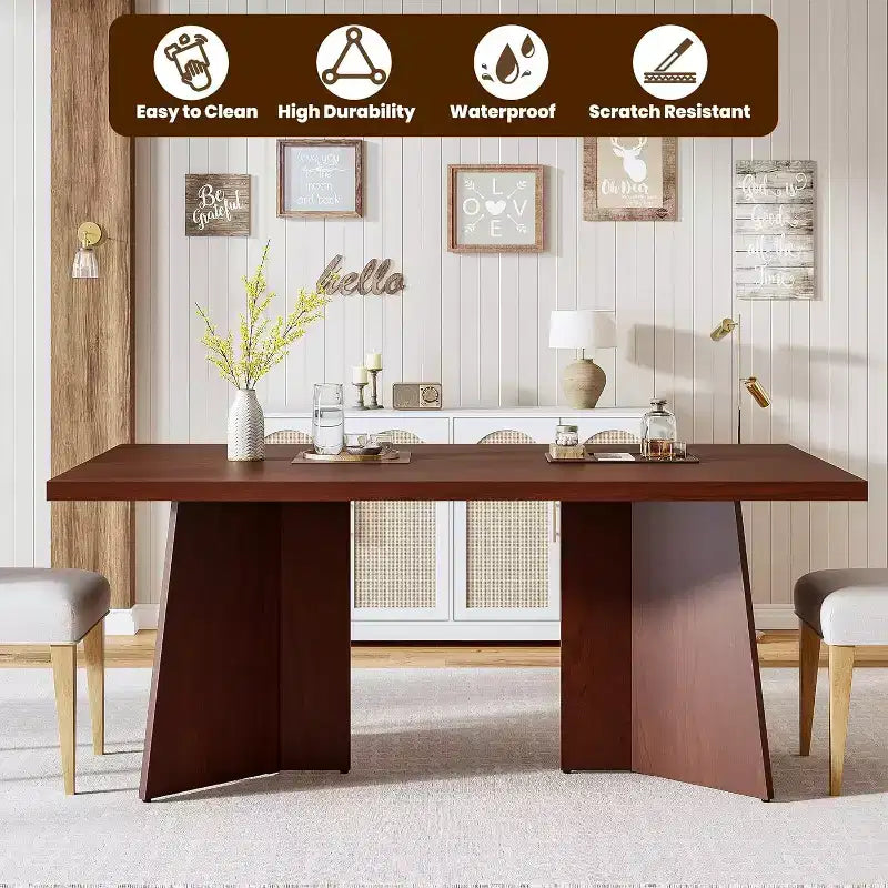 Tavolo da pranzo in legno per 6-8 persone, tavolo da cucina rettangolare da 160 cm con gambe a piedistallo, tavolo da pranzo moderno per sala da pranzo e soggiorno, senza sedie