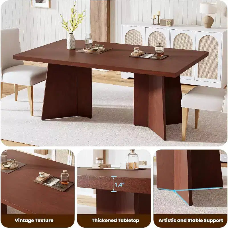 Tavolo da pranzo in legno per 6-8 persone, tavolo da cucina rettangolare da 160 cm con gambe a piedistallo, tavolo da pranzo moderno per sala da pranzo e soggiorno, senza sedie