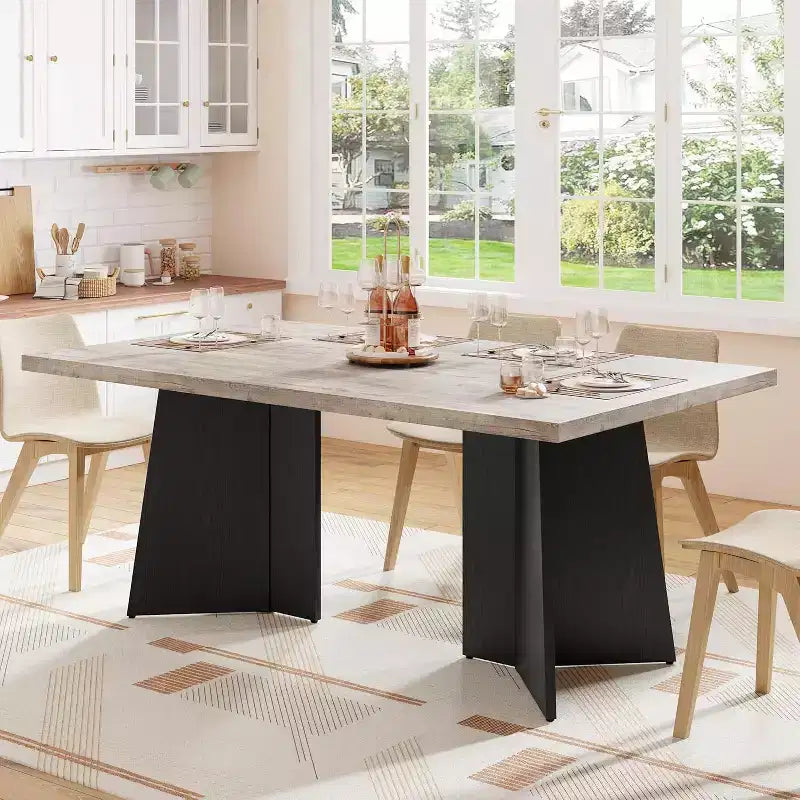 Tavolo da pranzo in legno per 6-8 persone, tavolo da cucina rettangolare da 160 cm con gambe a piedistallo, tavolo da pranzo moderno per sala da pranzo e soggiorno, senza sedie