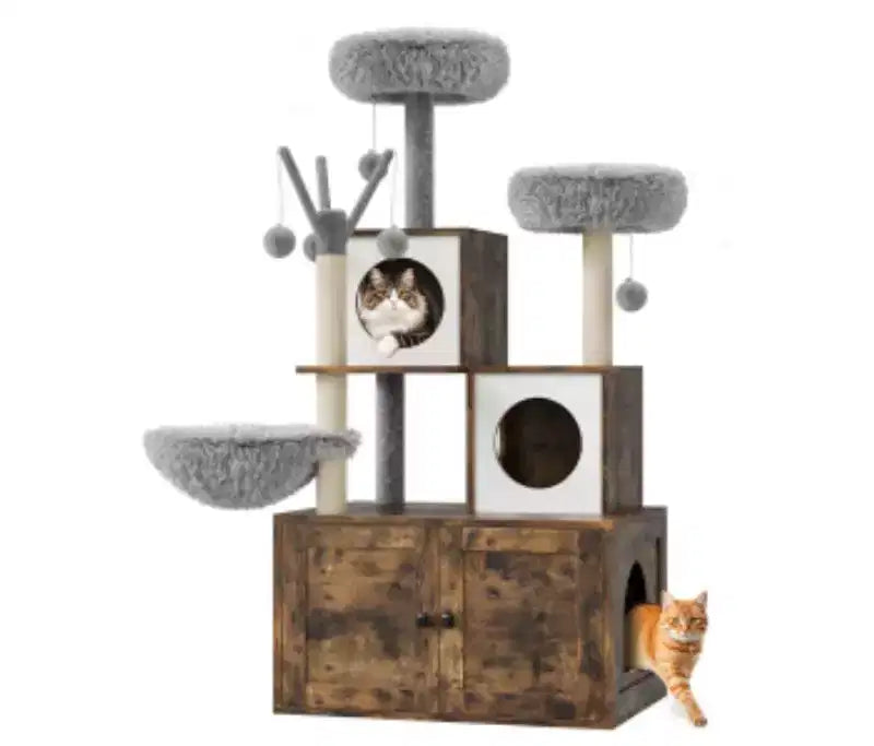 Cat Litter Box Cabinet 81 with Cat Tree (PB Board + Plush)