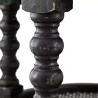 Tavolino rotondo a tre ripiani con ripiano in rattan, finitura nera, D23,5x25