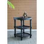 Tavolino rotondo a tre ripiani con ripiano in rattan, finitura nera, D23,5x25