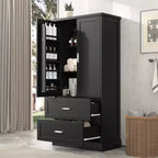 GDFStudio Amelia Modern Wood Tall Bathroom Storage Cabinet with Drawers, Double-Door Enclosed Storage and Built-In Door Racks
