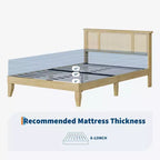 Struttura letto Full/Queen con testiera in rattan naturale, 4 cassetti contenitore, base per materasso in metallo a piattaforma, non necessita di rete a doghe