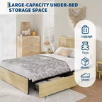 Struttura letto Full/Queen con testiera in rattan naturale, 4 cassetti contenitore, base per materasso in metallo a piattaforma, non necessita di rete a doghe