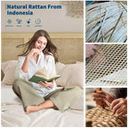 Struttura letto Full/Queen con testiera in rattan naturale, 4 cassetti contenitore, base per materasso in metallo a piattaforma, non necessita di rete a doghe