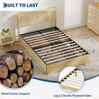 Struttura letto Full/Queen con testiera in rattan naturale, 4 cassetti contenitore, base per materasso in metallo a piattaforma, non necessita di rete a doghe