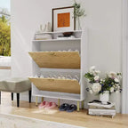Scarpiera con 3 cassetti a ribalta, Organizer portascarpe sottile regolabile e nascosto, Salvaspazio per ingresso e corridoio bianco, 45 A x 31,18 L x 9,17 P